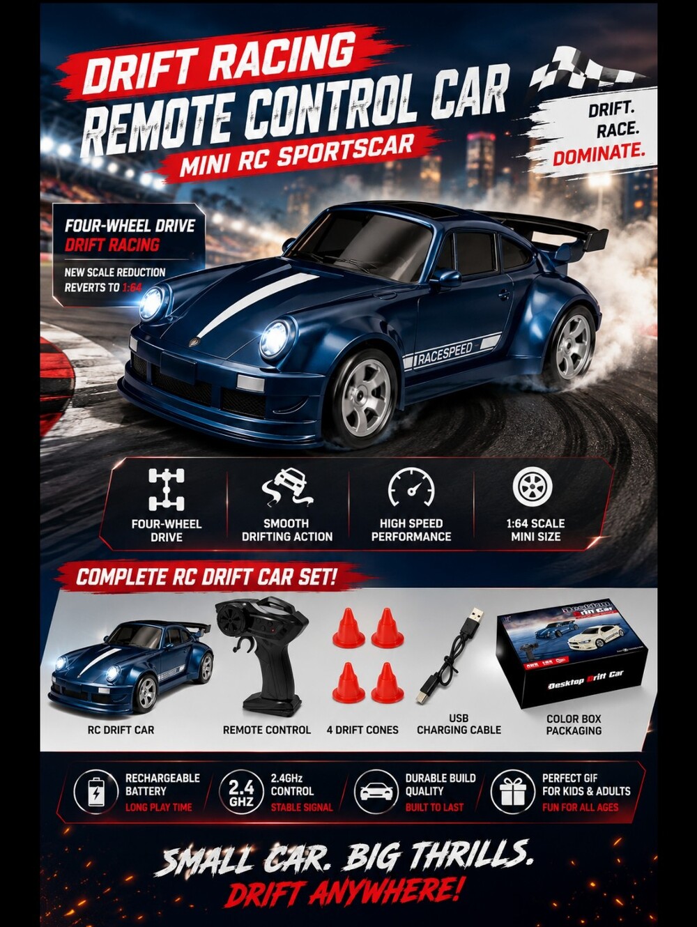 RCXPERTS Drift Racing Remote Control Car Mini RC Sportscar